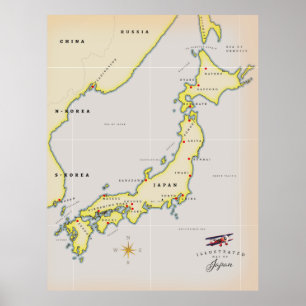 Poster Mapa ilustrado do Japão