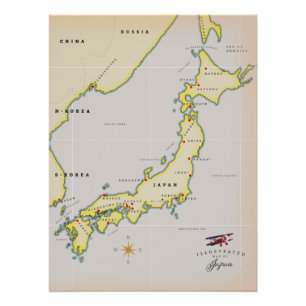 Pôster Mapa ilustrado do Japão