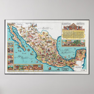 Poster Mapa Ilustrado do México