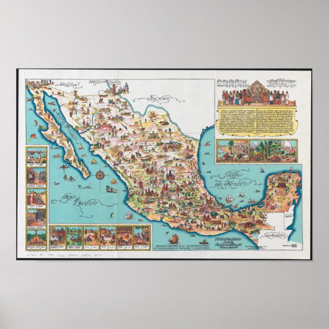 Poster Mapa Ilustrado do México (Frente)
