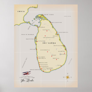 Poster Mapa ilustrado do Sri Lanka