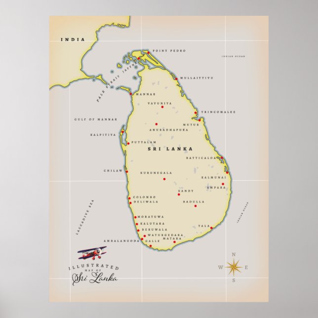 Poster Mapa ilustrado do Sri Lanka (Frente)