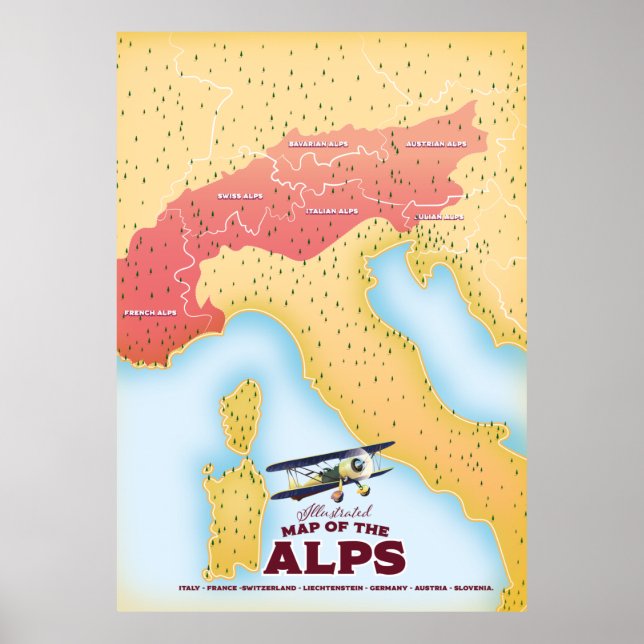Poster Mapa ilustrado dos Alpes (Frente)
