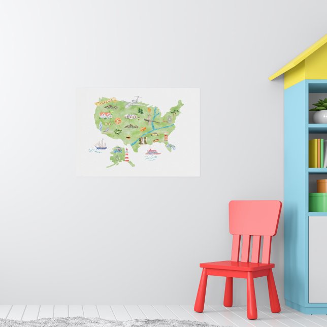 Poster Mapa Ilustrado dos Estados Unidos da América (Berçário 1)