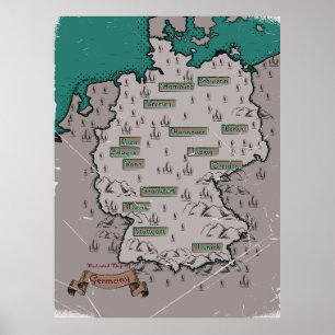Poster Mapa ilustrado vintage da Alemanha