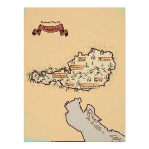 Pôster Mapa ilustrado vintage da Áustria
