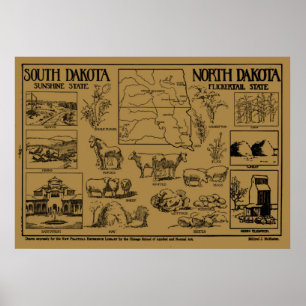 Poster Mapa Ilustrativo de Dacotas (1912)