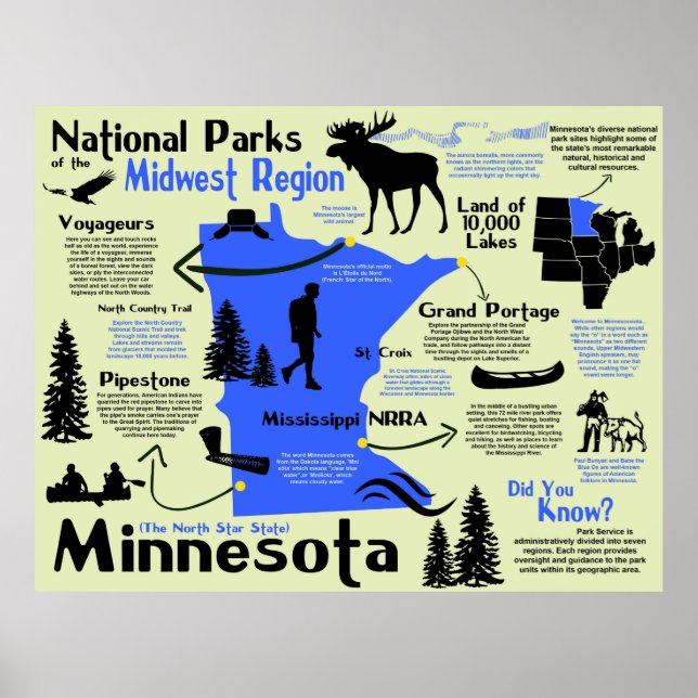 Poster Mapa Infográfico dos Parques Nacionais de Minnesot (Frente)