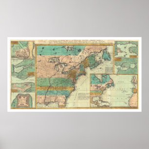 Pôster Mapa inglês de América do império - 1755