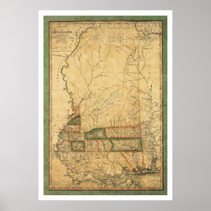 Pôster Mapa inicial do Mississippi por Melish 1820