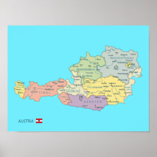Poster Mapa isolado das regiões da Áustria