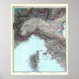 Poster Mapa Itália norte (1891)