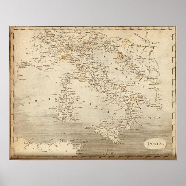 Pôster Mapa italiano de Arrowsmith (Frente)