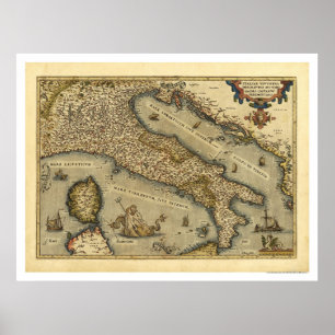 Poster Mapa italiano por Ortelius 1570