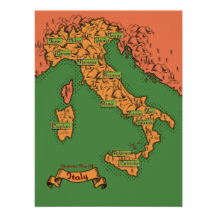 Pôster Mapa italiano Vintage
