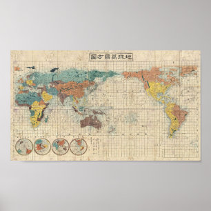 Poster Mapa Japonês do Mundo