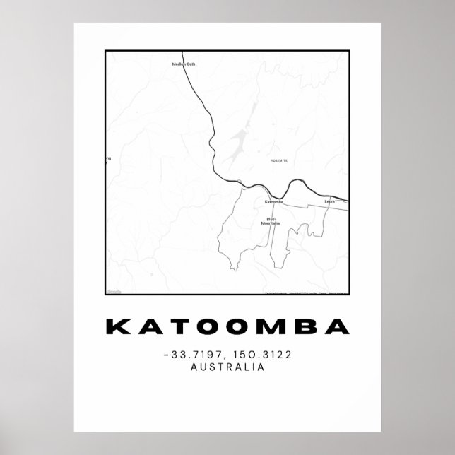 Poster Mapa Katoomba minimalista com coordenadas | (Frente)