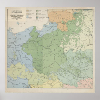 Poster Mapa Linguístico de 1937 da Europa Central e Orien