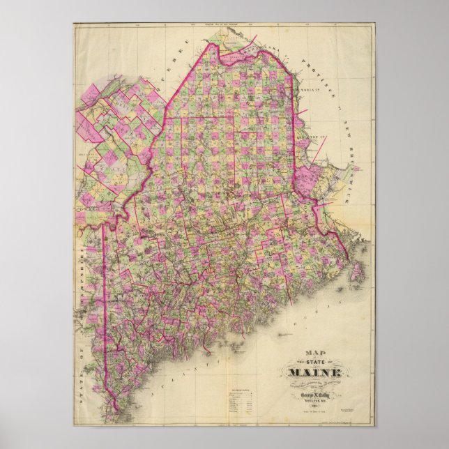 Poster Mapa litográfico do Maine (Frente)