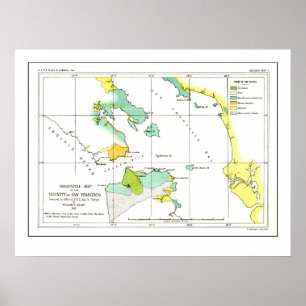 Poster Mapa litoral da avaliação 1853 de San Francisco