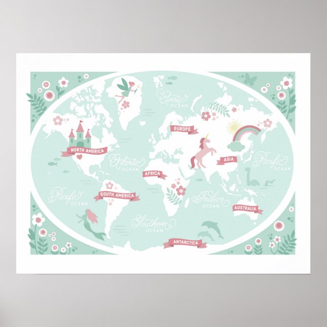 Pôster Mapa Mágico do Mundo - Arte Infantil (Frente)