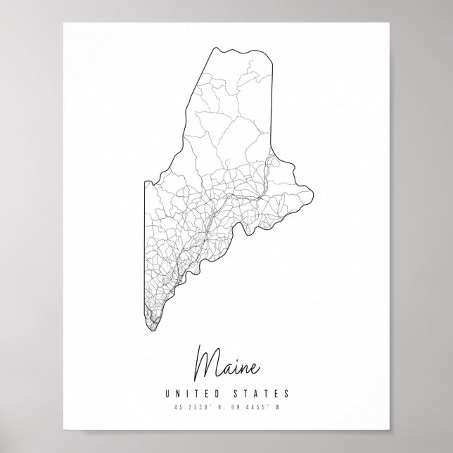 Poster Mapa Maine Minimal Street (Frente)