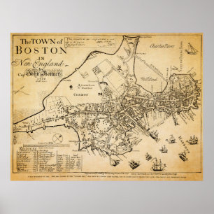 Poster Mapa mais conhecido de Boston 1722