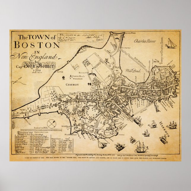Poster Mapa mais conhecido de Boston 1722 (Frente)