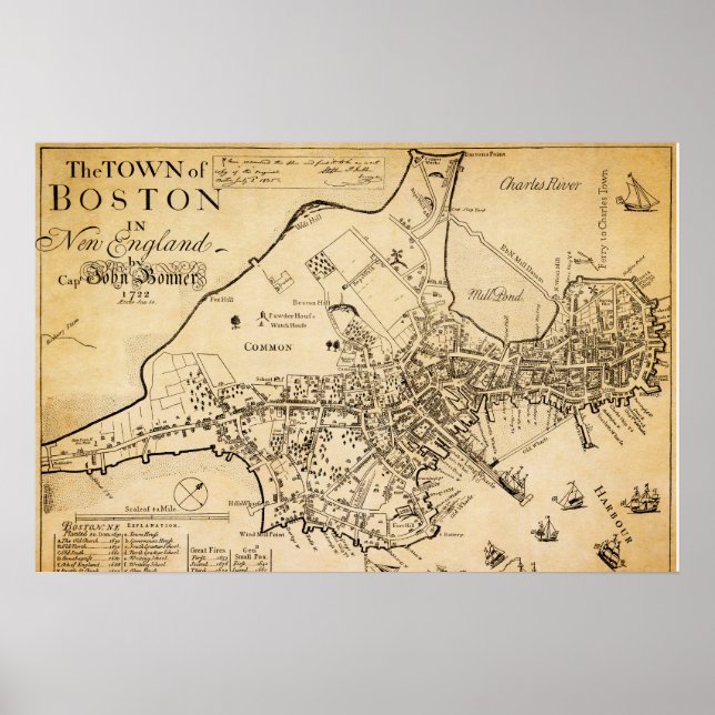 Poster Mapa mais conhecido de Boston 1722 (Frente)