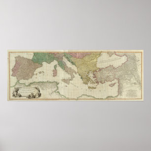 Pôster Mapa mediterrâneo de William Faden