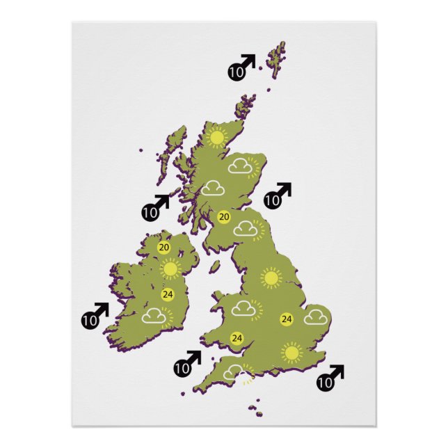 Pôster Mapa meteorológico das Ilhas Britânicas Retro (Frente)