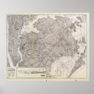 Pôster Mapa Metropolitano de Queens, Nova Iorque (1922)