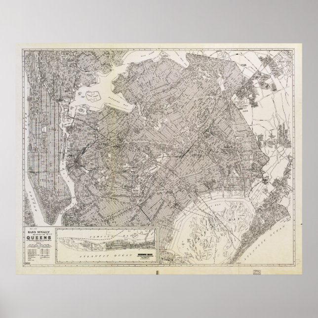 Pôster Mapa Metropolitano de Queens, Nova Iorque (1922) (Frente)
