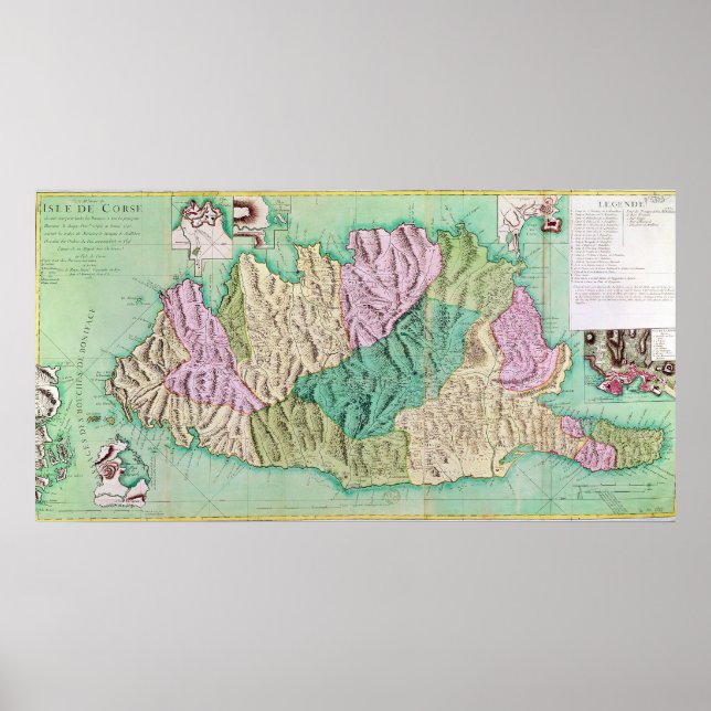 Poster Mapa militar da Córsega, 1768 (Frente)