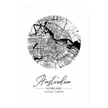 Mapa Minimalista da Cidade de Amsterdã Preto e Bra