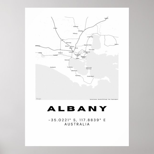 Poster Mapa minimalista de albany com coordenadas (Frente)