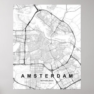 Poster Mapa Minimalista de Amsterdã (Preto e Branco)