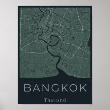 Mapa Minimalista de Bangkok - Arte Canvas Verde e
