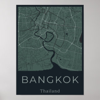 Poster Mapa Minimalista de Bangkok - Arte Canvas Verde e