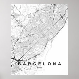 Poster Mapa Minimalista de Barcelona (Preto e Branco)