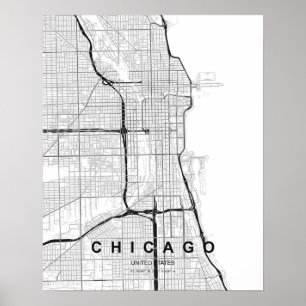 Poster Mapa Minimalista de Chicago (Preto e Branco)