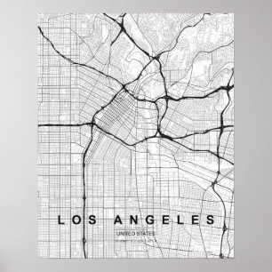 Poster Mapa Minimalista de Los Angeles (Preto e Branco)