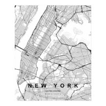 Mapa Minimalista de Nova York (Preto e Branco)