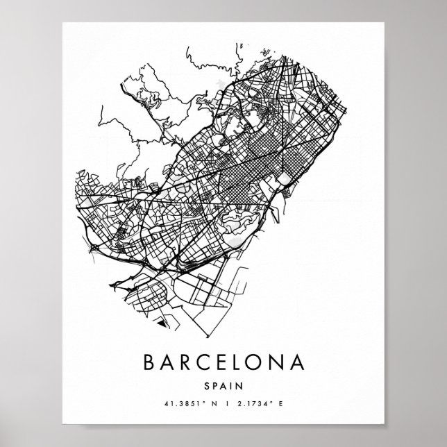Poster Mapa Mínimo da Espanha de Barcelona (Frente)