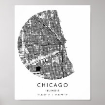 Mapa Mínimo da Rua do Círculo Moderno de Chicago I