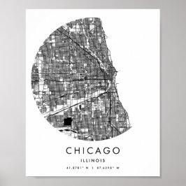Poster Mapa Mínimo da Rua do Círculo Moderno de Chicago I