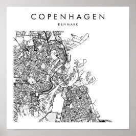 Poster Mapa Mínimo das Ruas Modernas de Copenhaga Dinamar