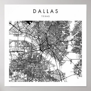 Poster Mapa Mínimo das Ruas Modernas de Dallas Texas