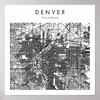 Mapa Mínimo das Ruas Modernas de Denver Colorado
