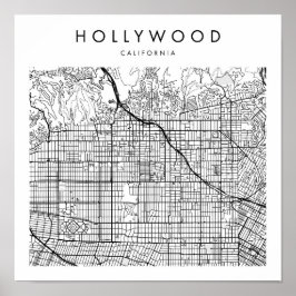 Poster Mapa Mínimo das Ruas Modernas de Hollywood Califor